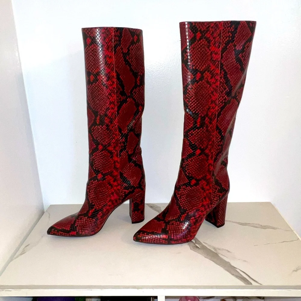 INC Red PAITON Snake Print Heeled Boots INC International Concepts - Picture 10 of 14